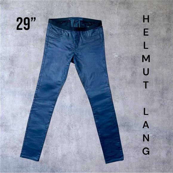 Helmut Lang Blue Pull On Skinny Pants With Sheen EUC - Picture 1 of 5